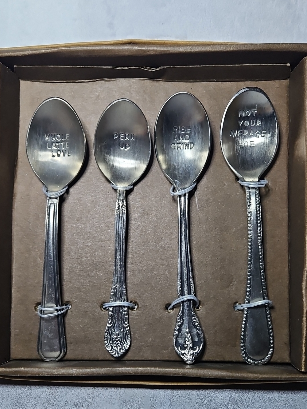 4 World Market Hand-Stamped Coffee Spoons NIB
